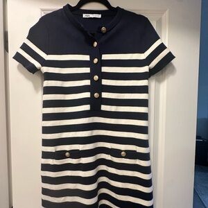 Zara Navy and White Striped Dress